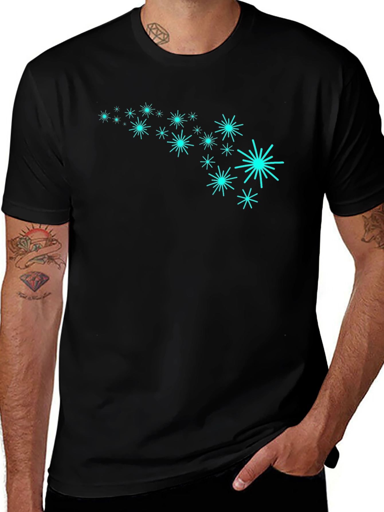 Retro Starburst Pattern Black T-Shirt
