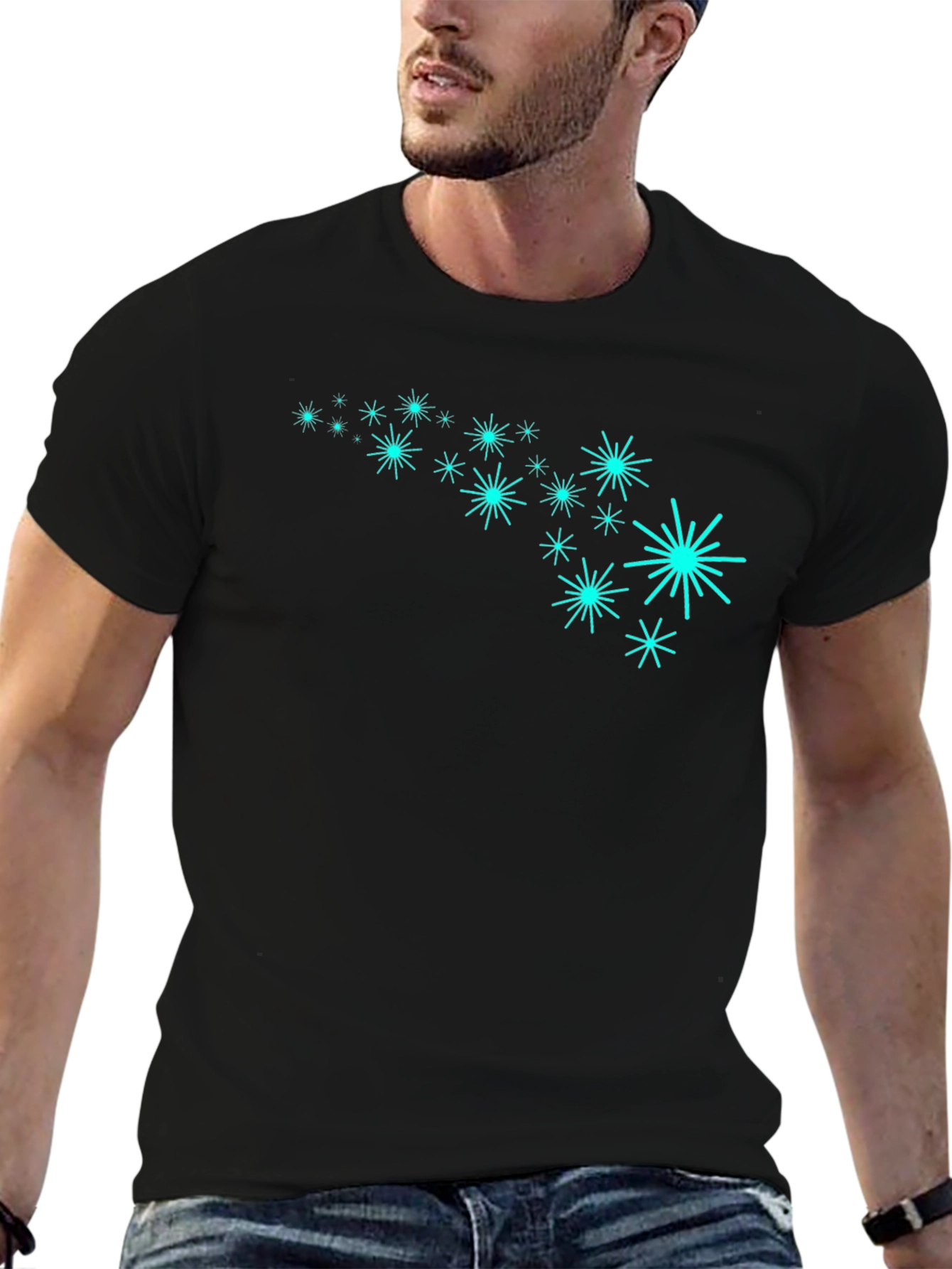 Retro Starburst Pattern Black T-Shirt