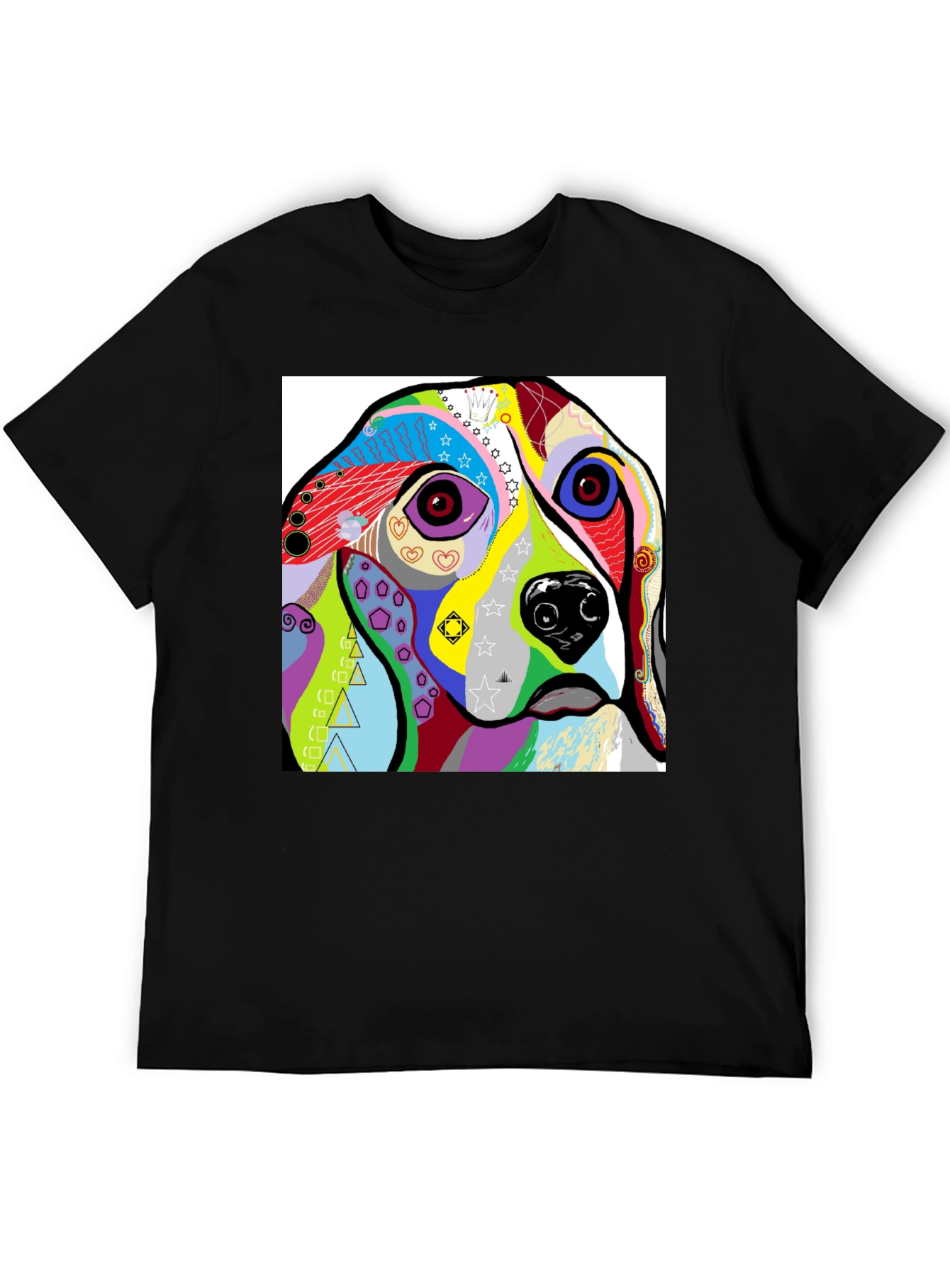 Abstract Dog Print Black T-Shirt