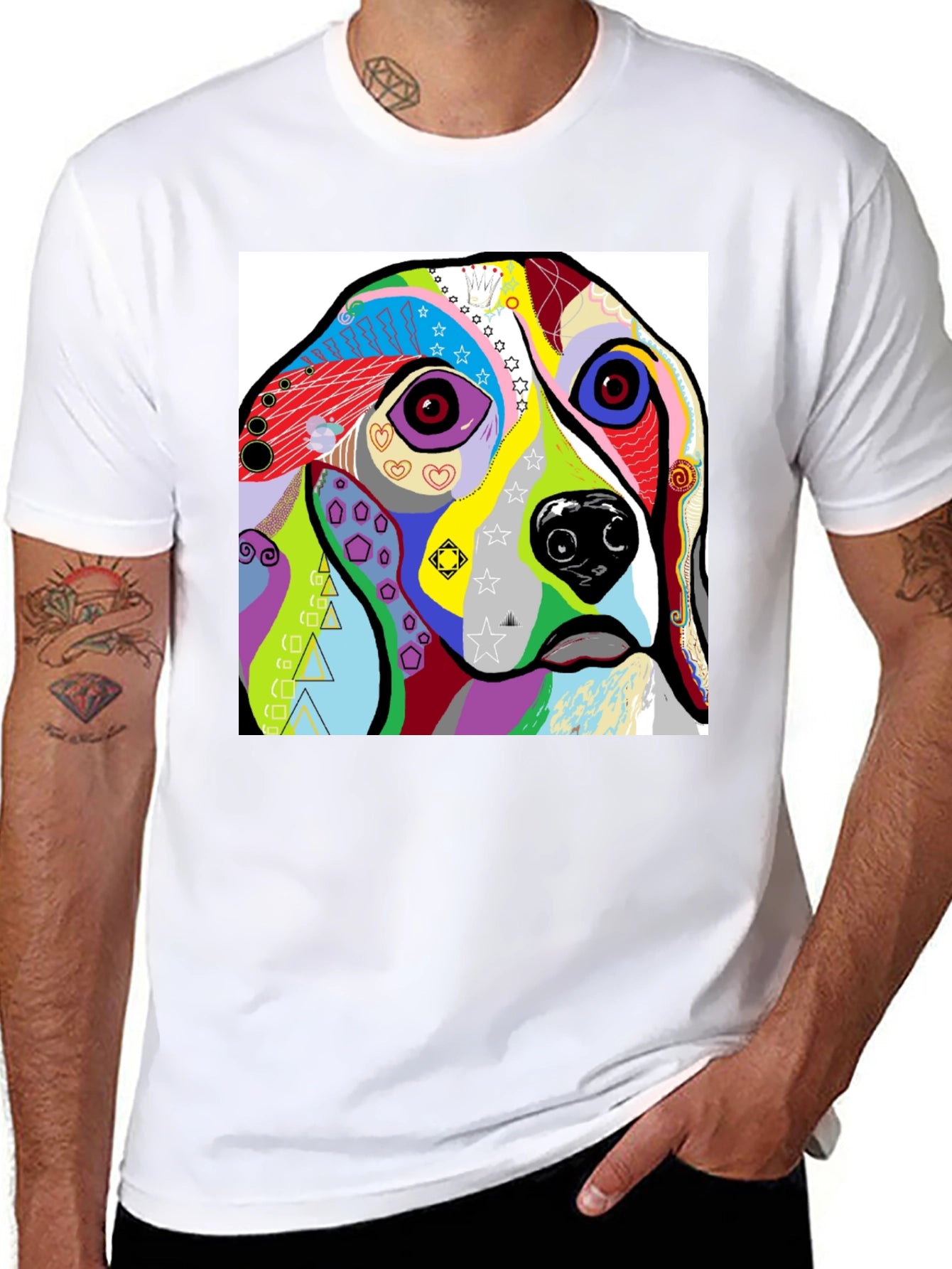 Abstract Dog Print Black T-Shirt