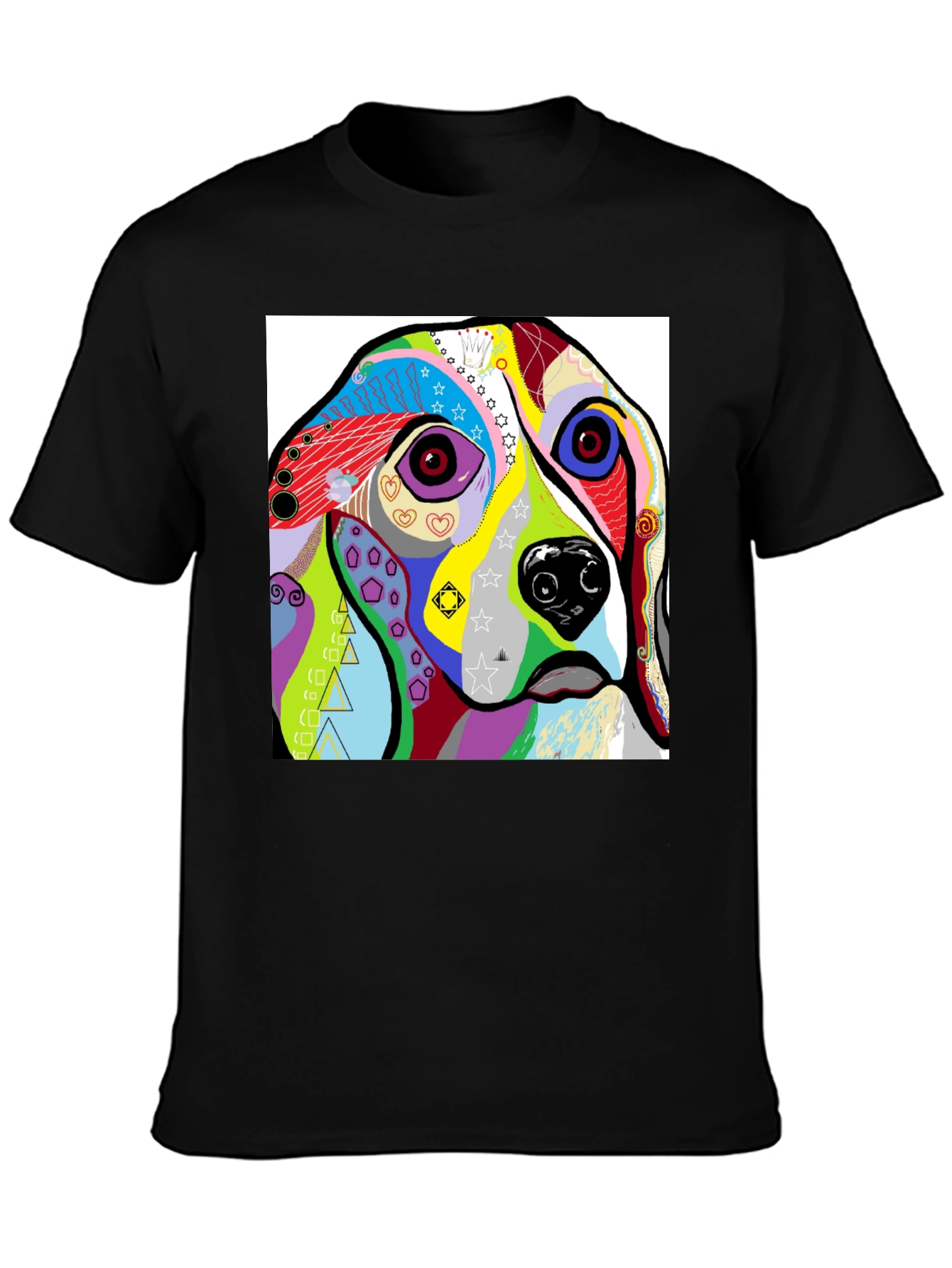 Abstract Dog Print Black T-Shirt