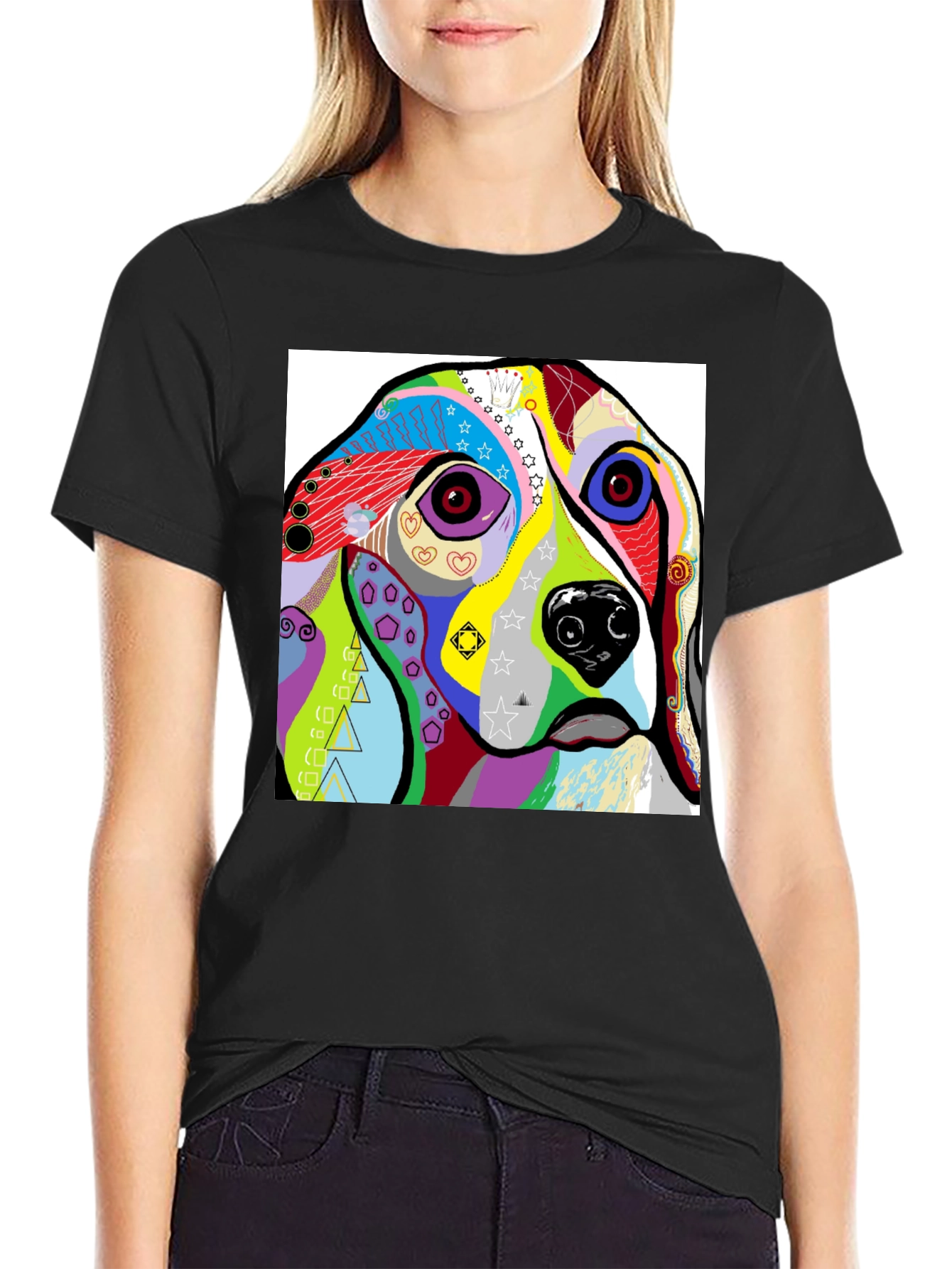 Abstract Dog Print Black T-Shirt