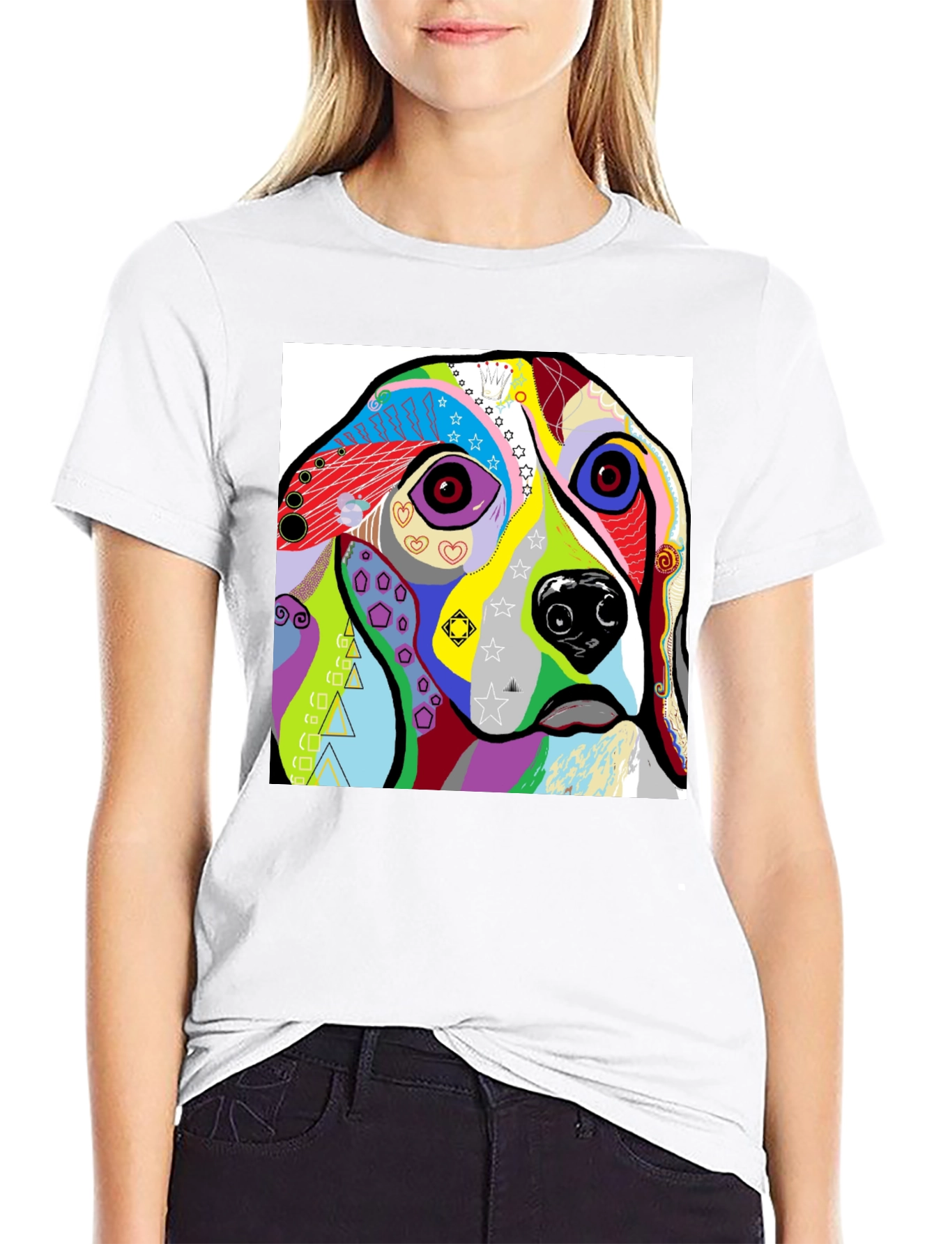 Abstract Dog Print Black T-Shirt