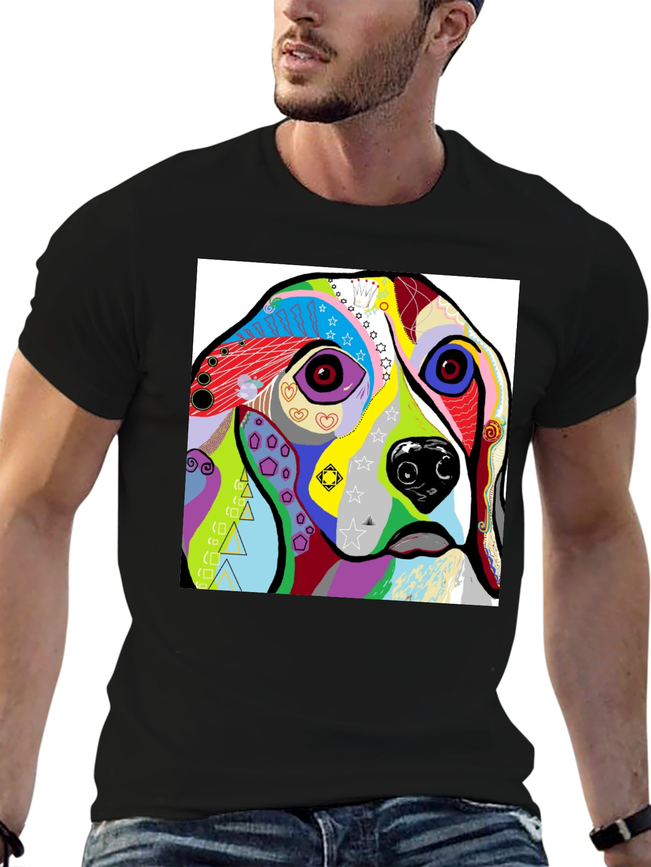 Abstract Dog Print Black T-Shirt