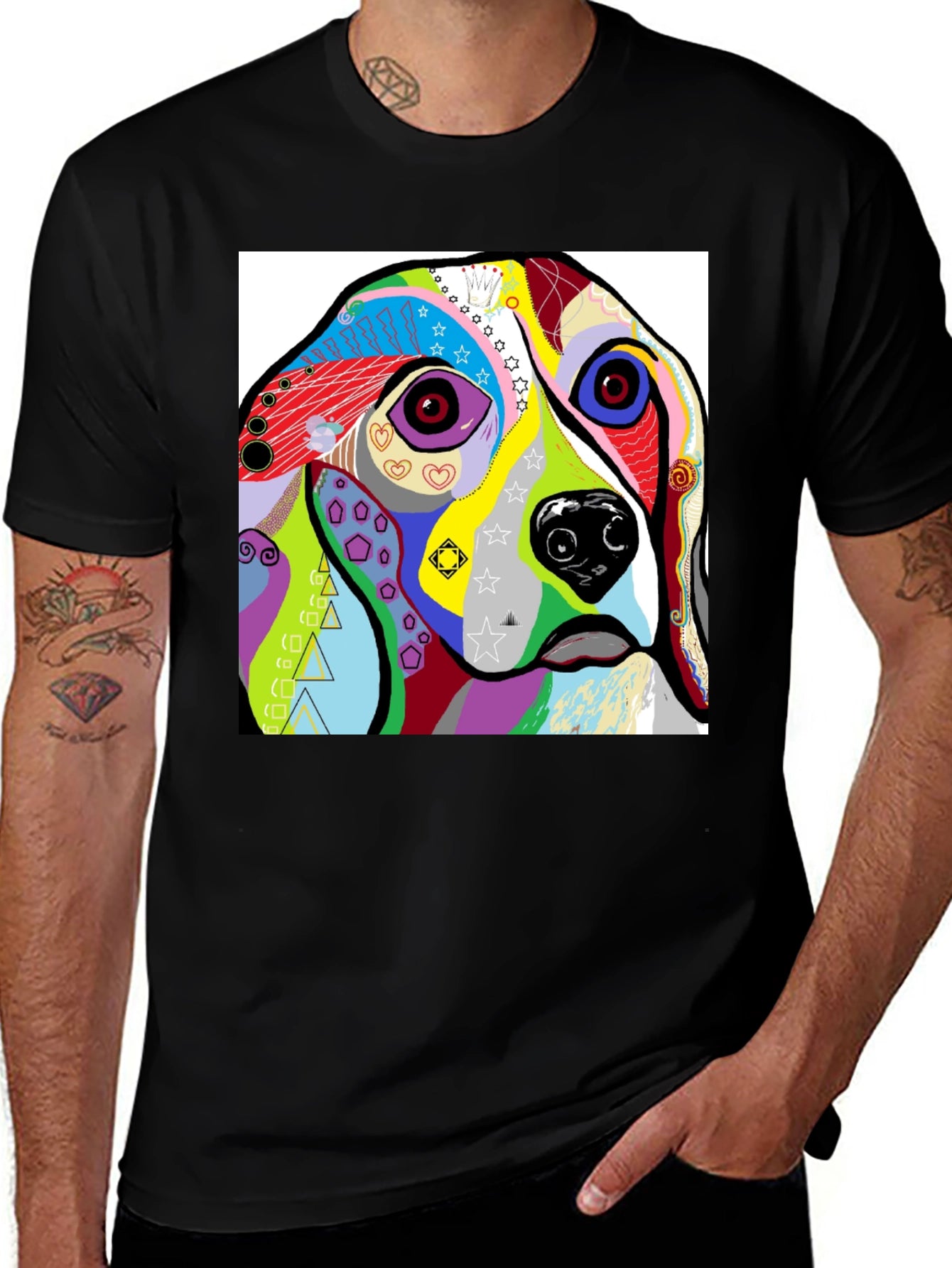 Abstract Dog Print Black T-Shirt