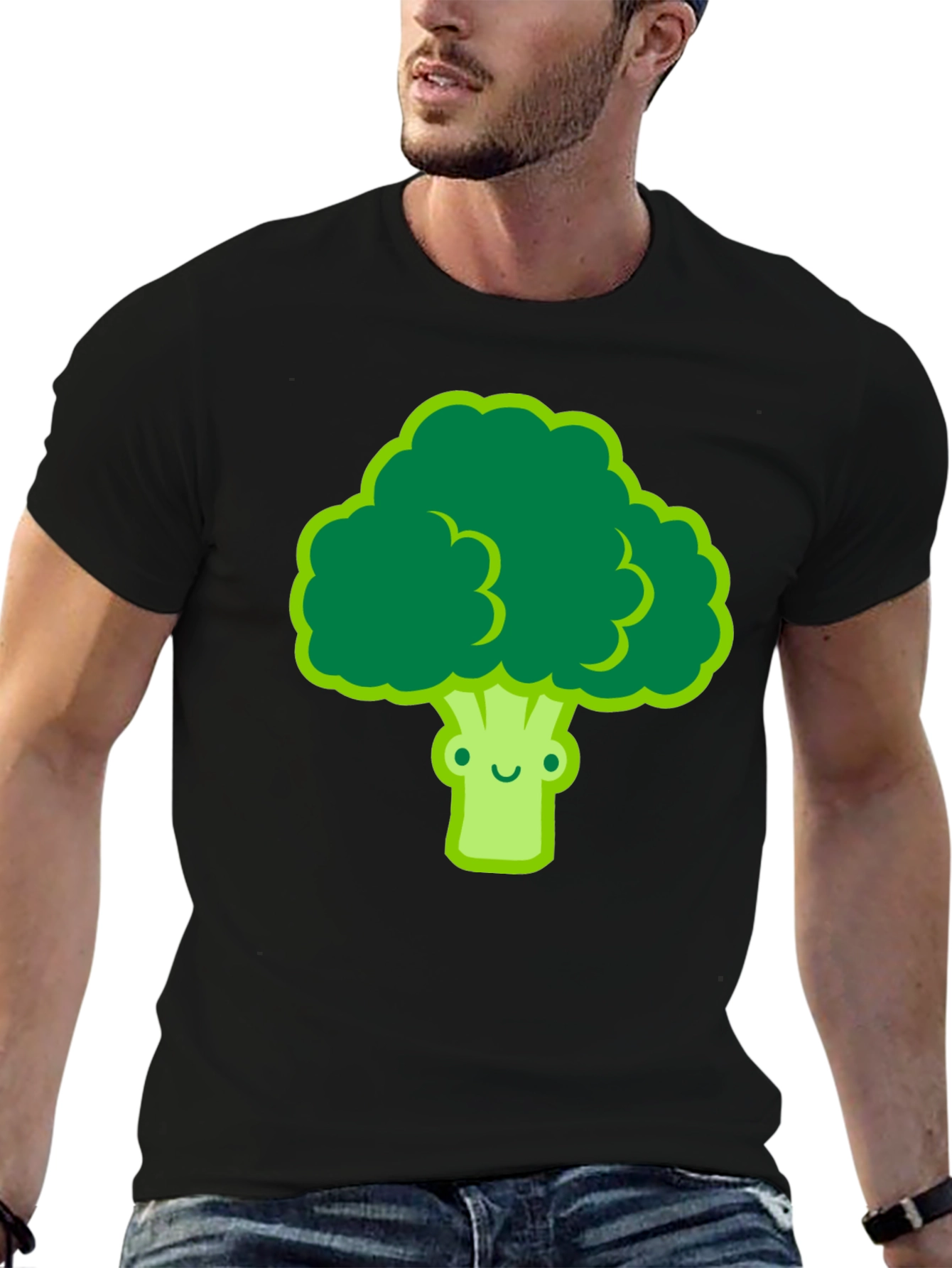 Cute Broccoli Graphic Tee - Black T-Shirt