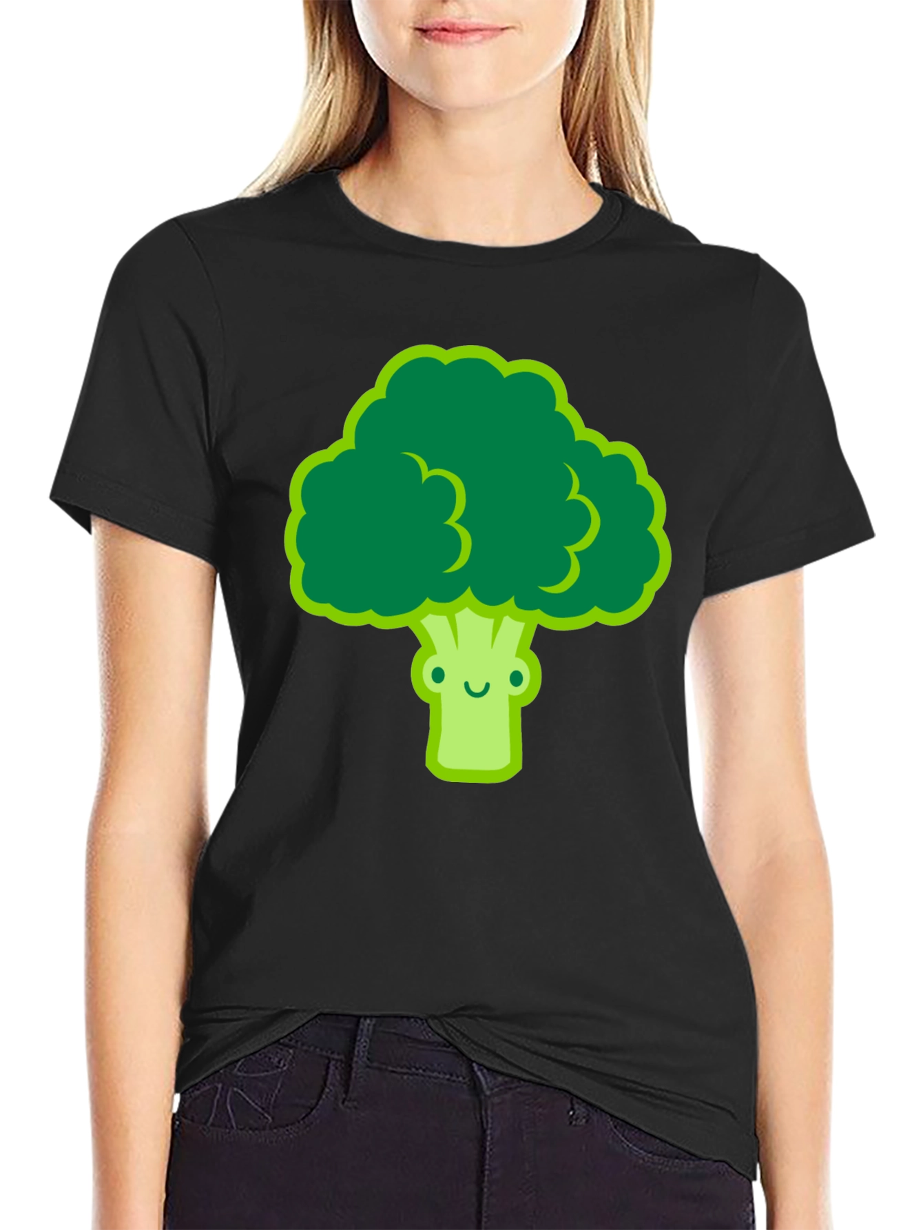 Cute Broccoli Graphic Tee - Black T-Shirt