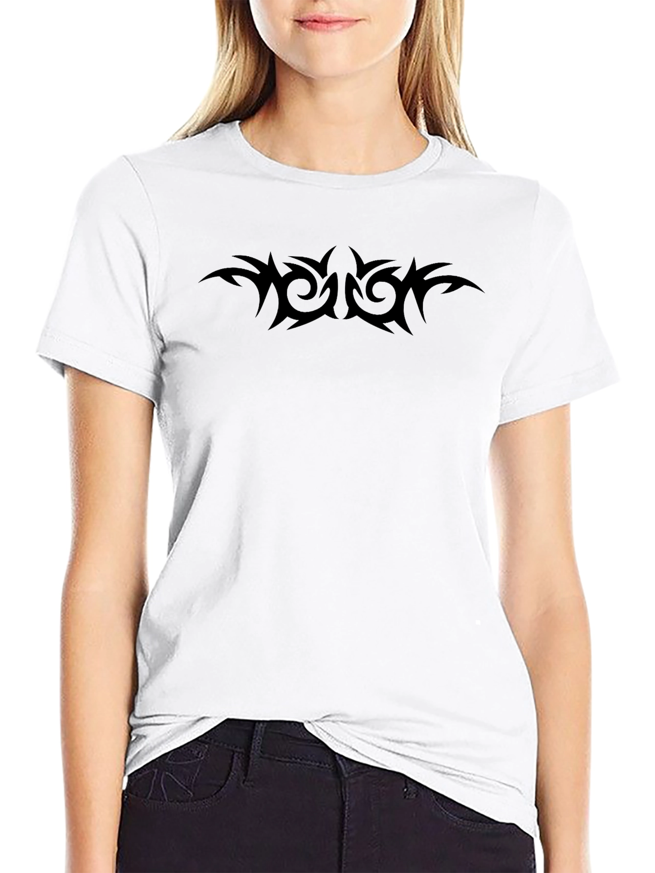 Tribal Tattoo Graphic Tee - Black Cotton Blend