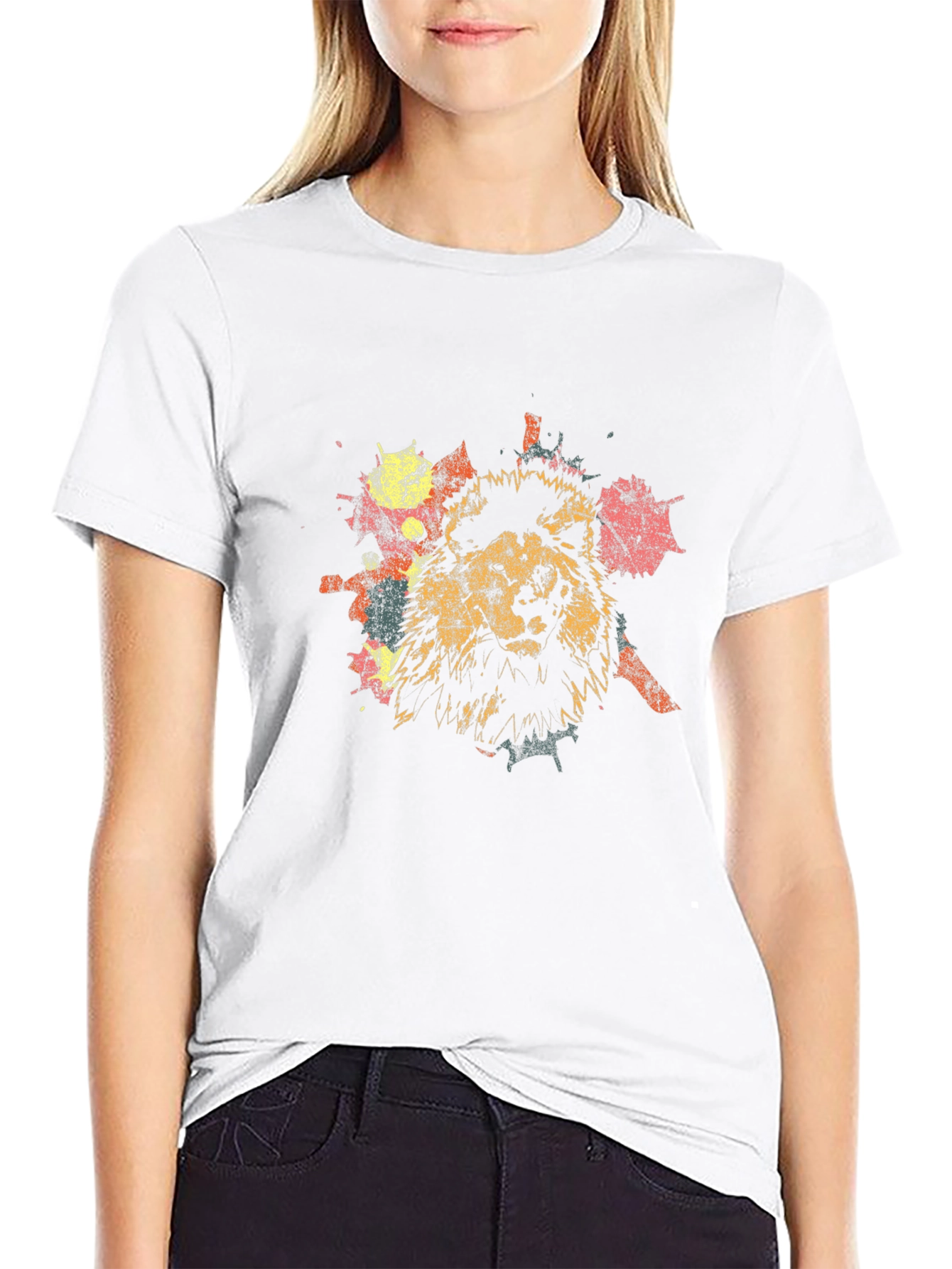 Lion Splatter Print Black T-Shirt
