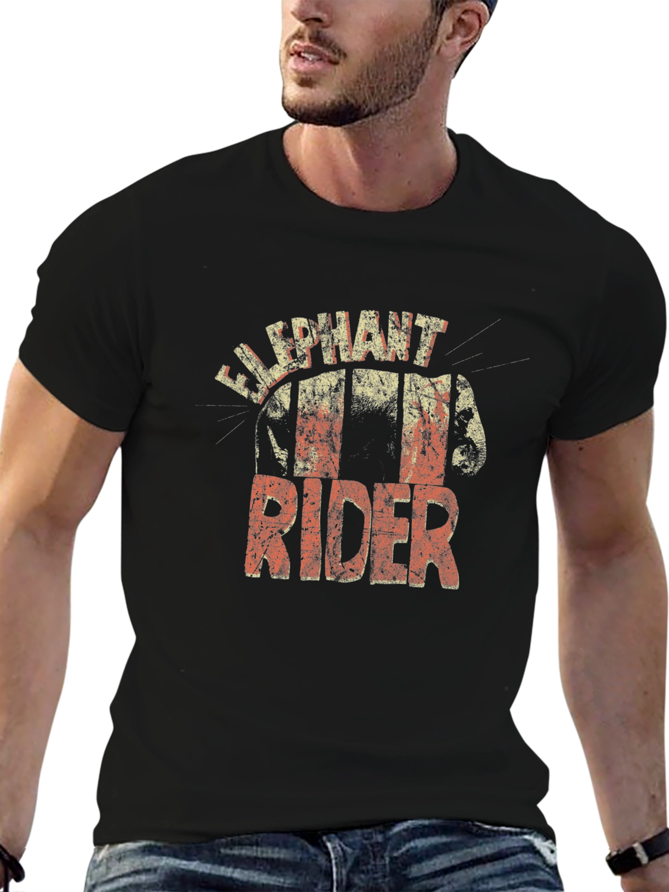 Elephant Rider Graphic Tee - Unique Distressed Design