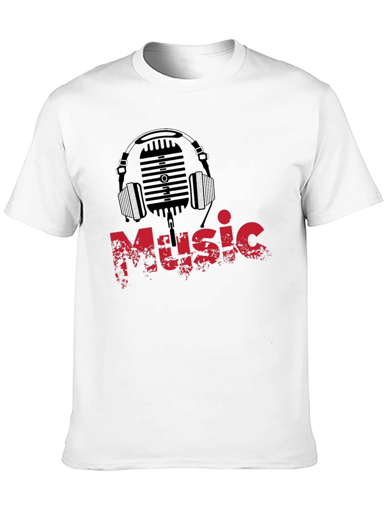 Music Lover Black T-Shirt Microphone Headphones Graphic Tee