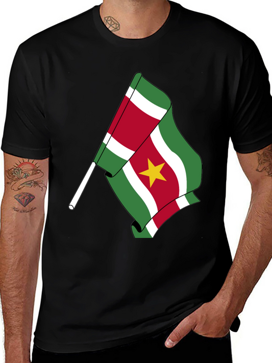 Suriname Flag Graphic Tee - Black Cotton T-Shirt