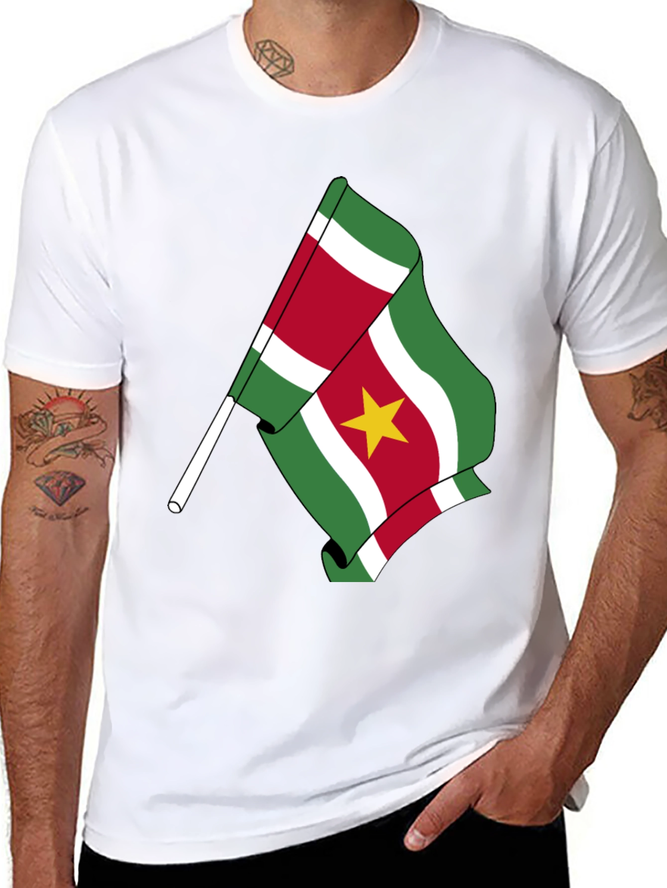 Suriname Flag Graphic Tee - Black Cotton T-Shirt