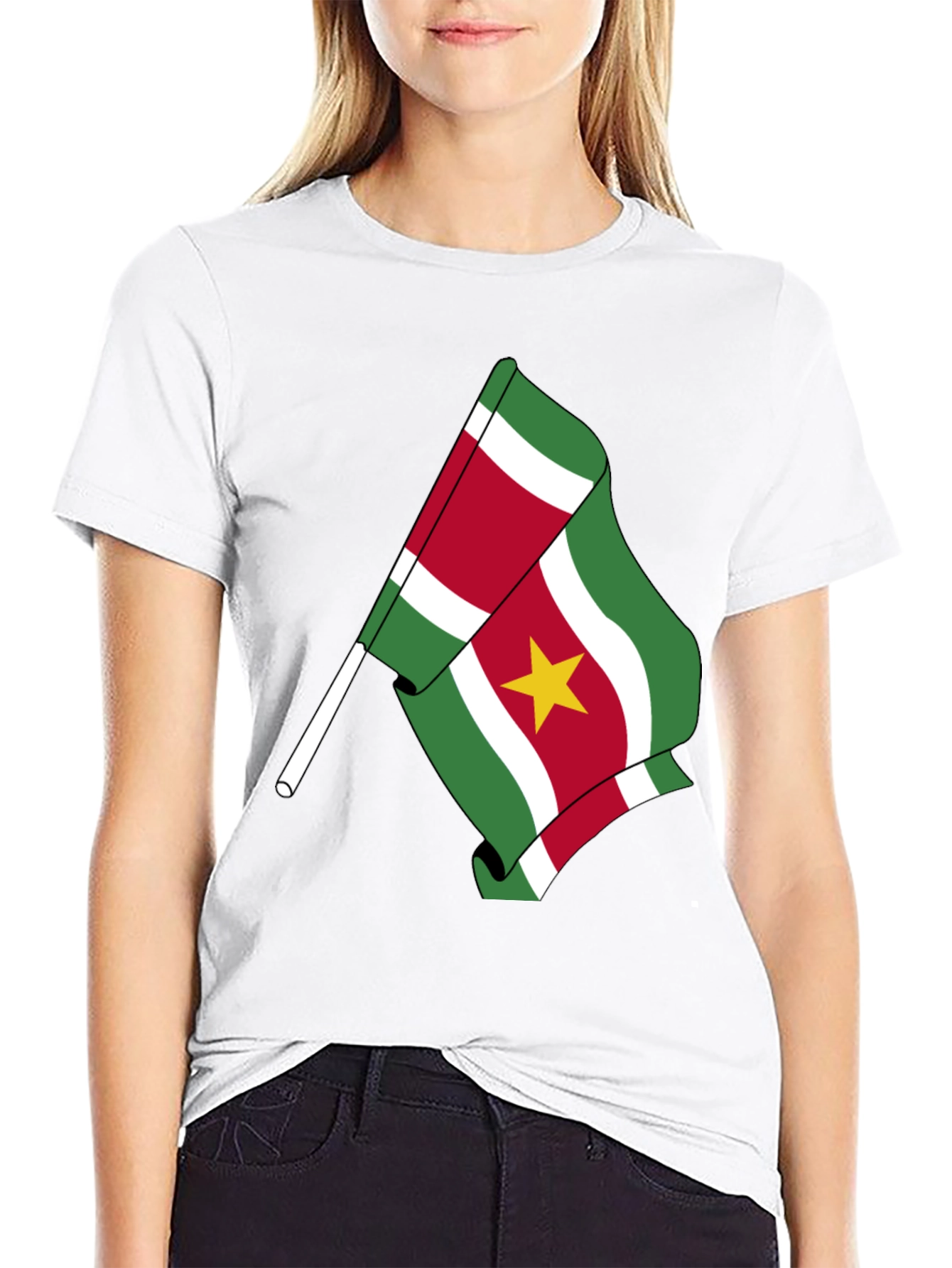 Suriname Flag Graphic Tee - Black Cotton T-Shirt