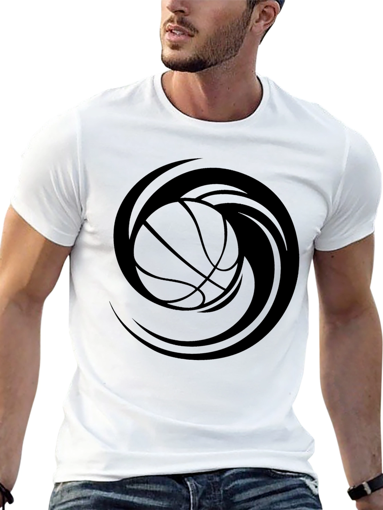 Black Basketball Swirl Graphic Tee