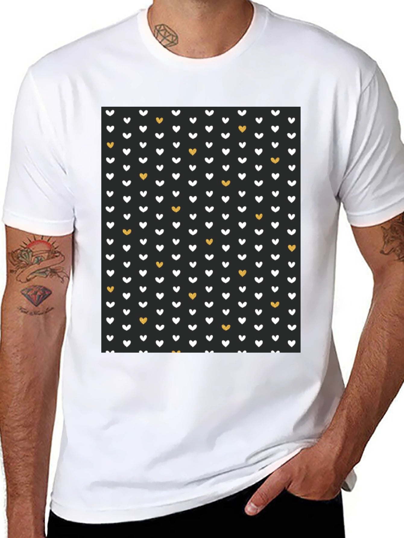 Heart Pattern Black T-Shirt