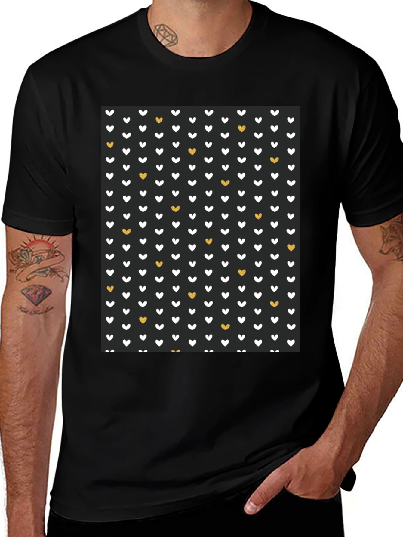 Heart Pattern Black T-Shirt