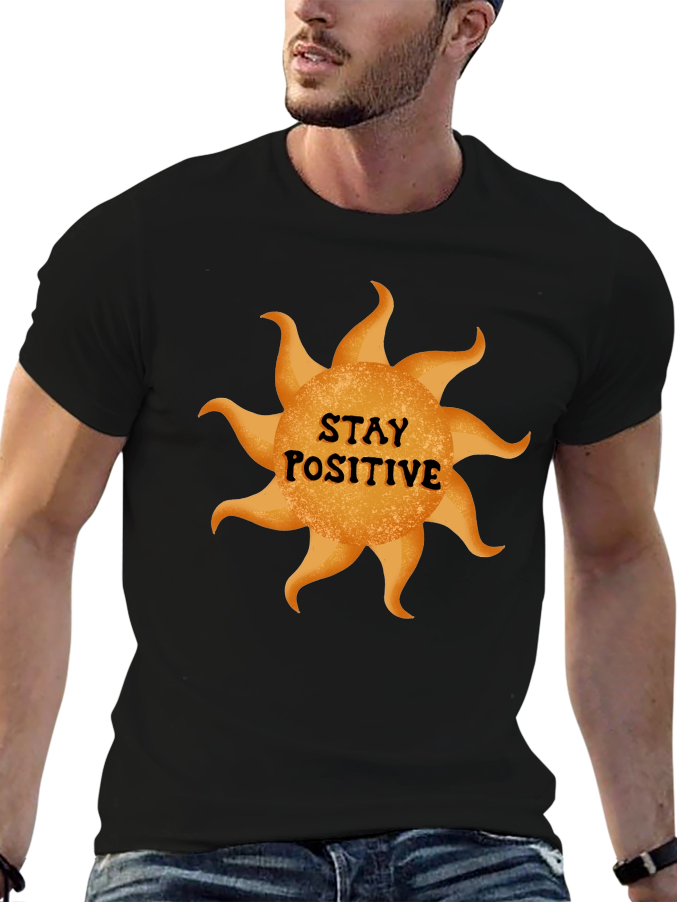 Stay Positive Sun Graphic Black T-Shirt