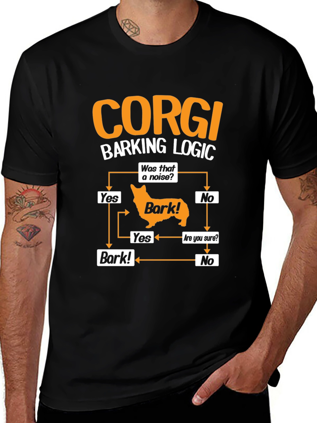 Corgi Barking Logic Black T-Shirt