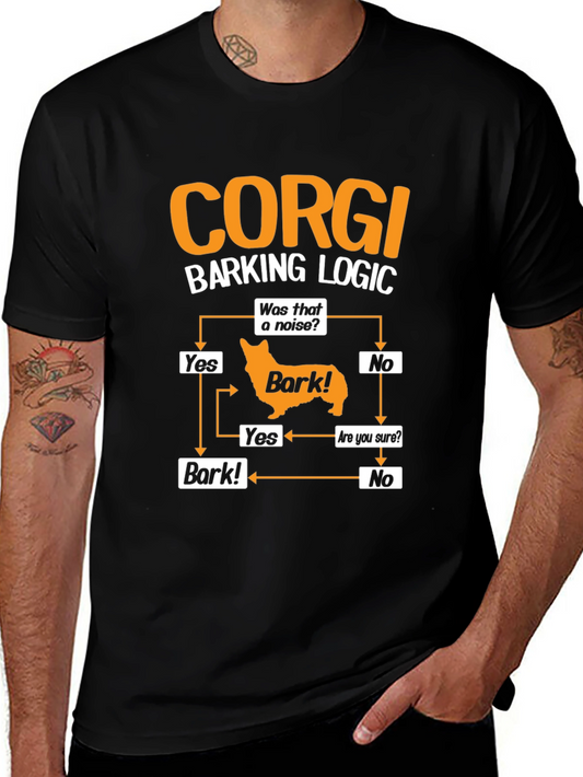Corgi Barking Logic Black T-Shirt