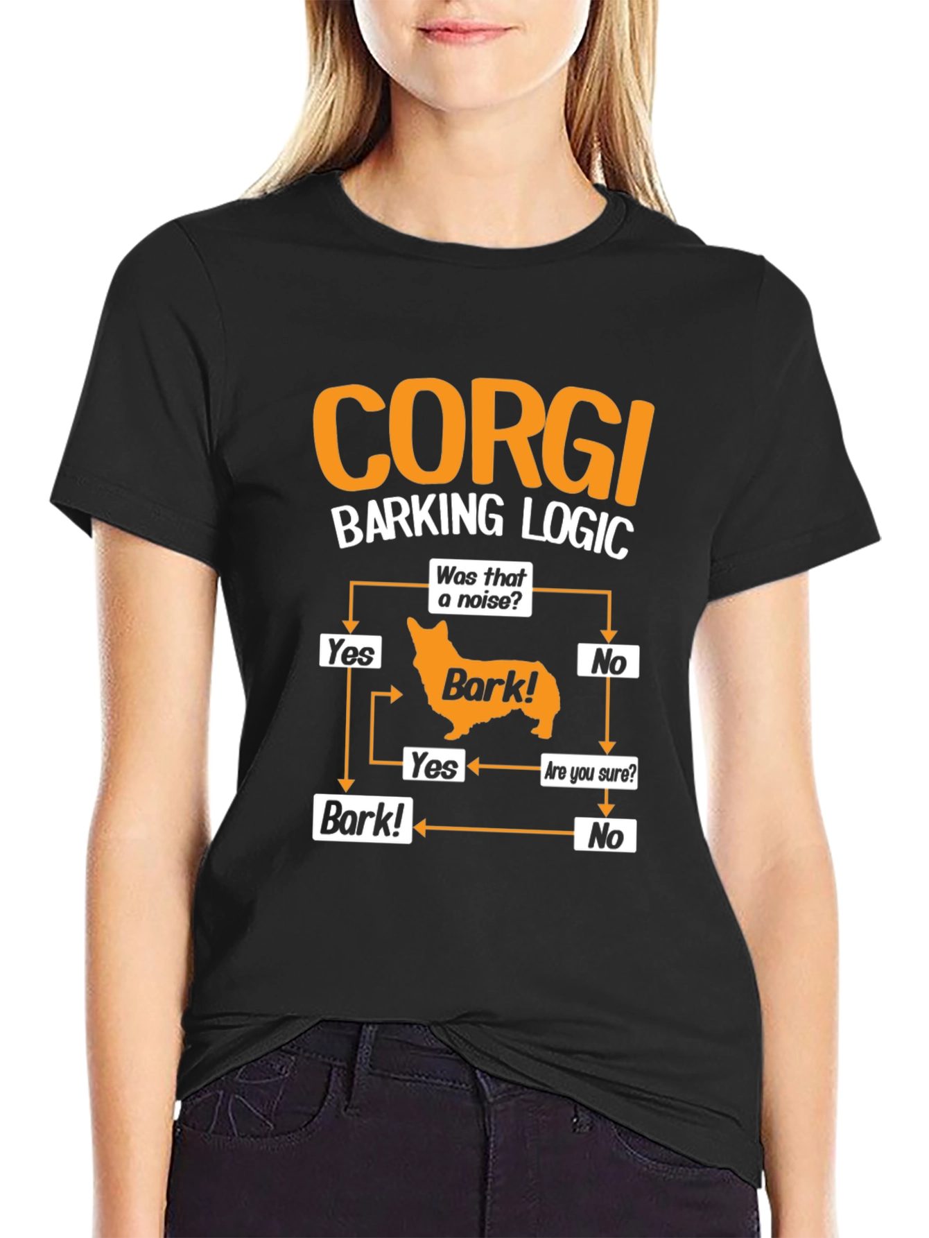 Corgi Barking Logic Black T-Shirt