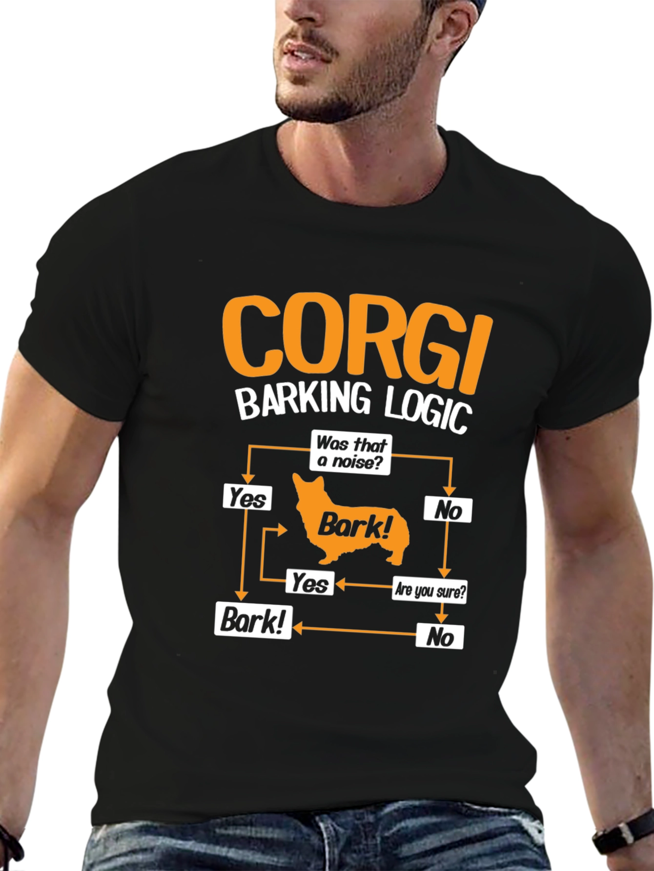 Corgi Barking Logic Black T-Shirt