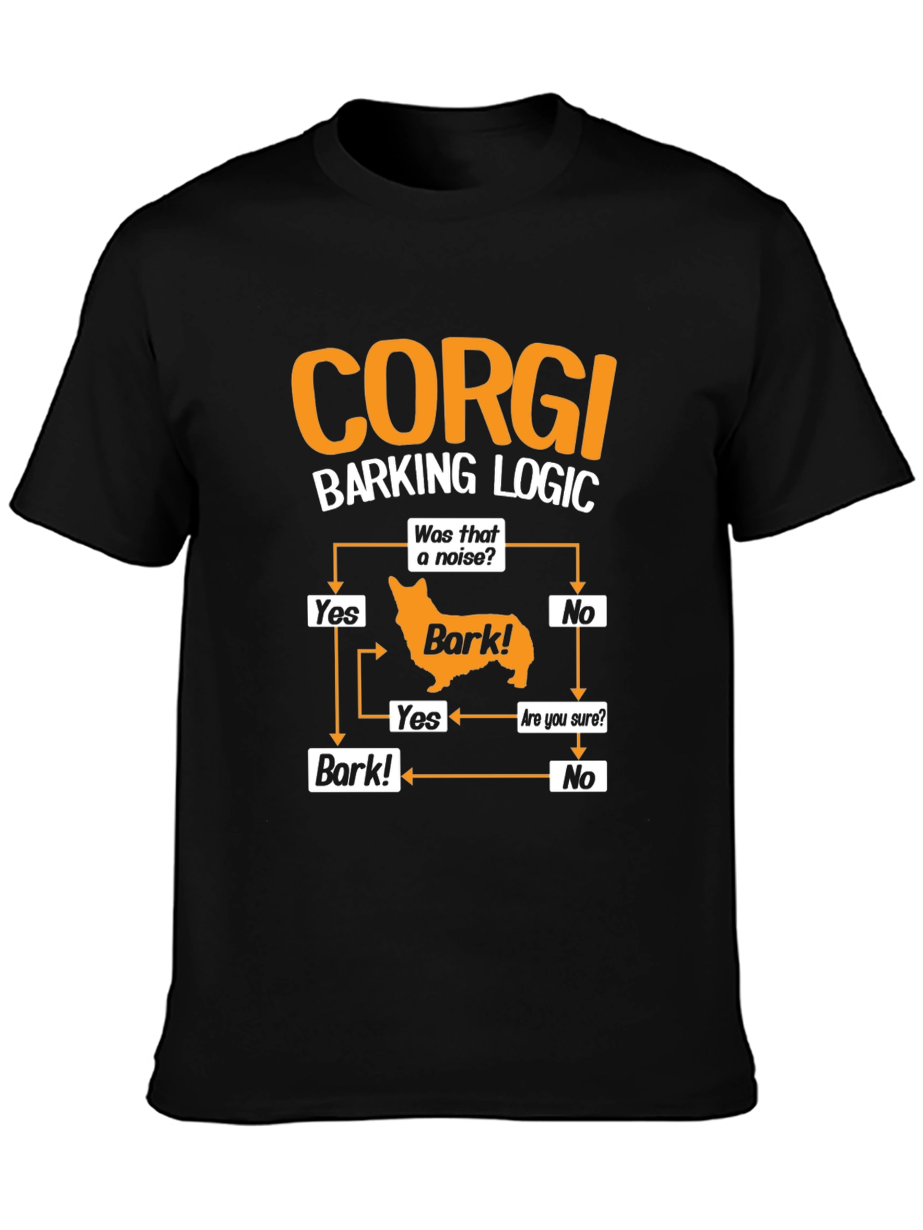 Corgi Barking Logic Black T-Shirt