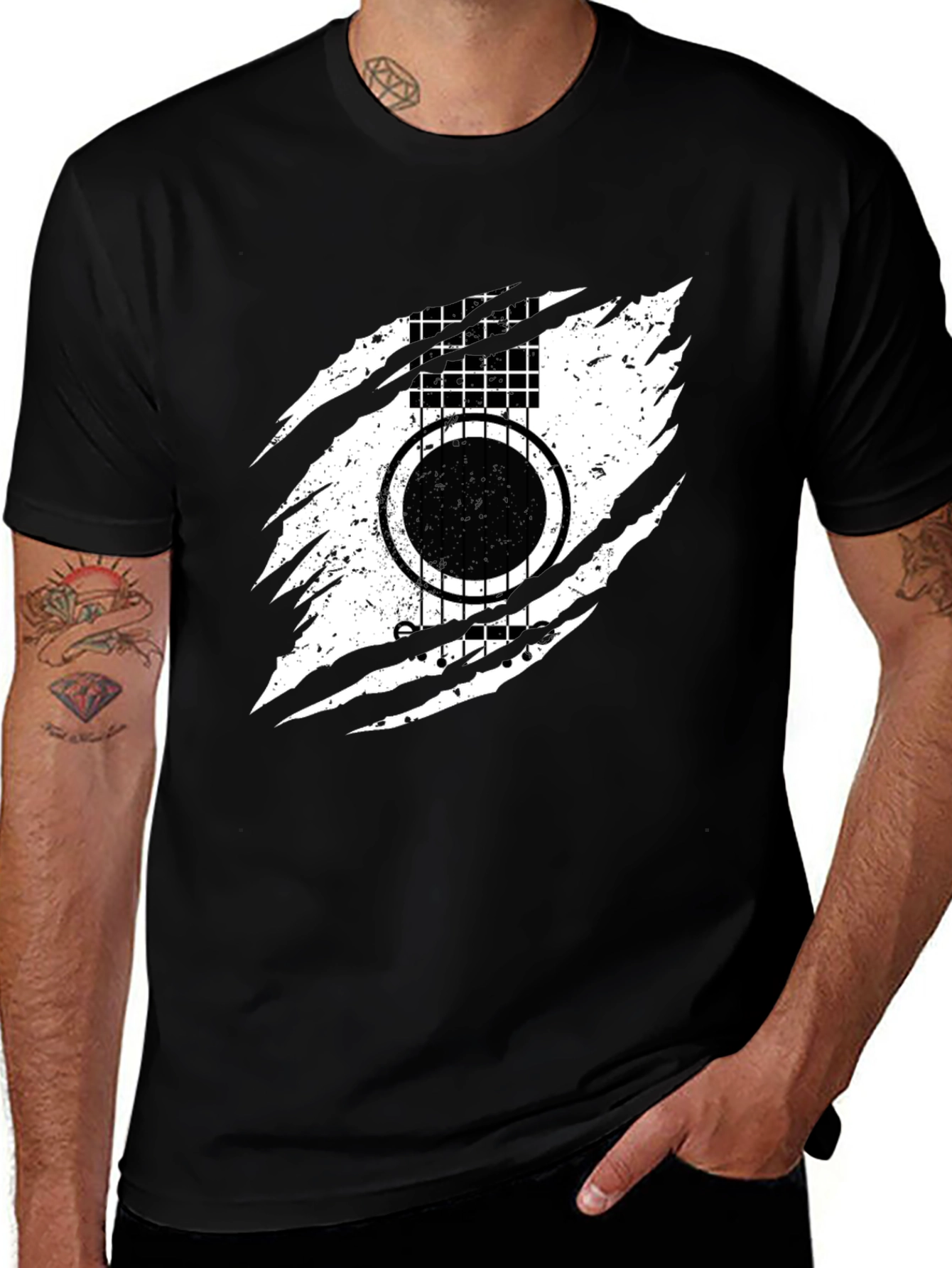 Guitar Ripped Graphic T-Shirt - Stylish Music Tee