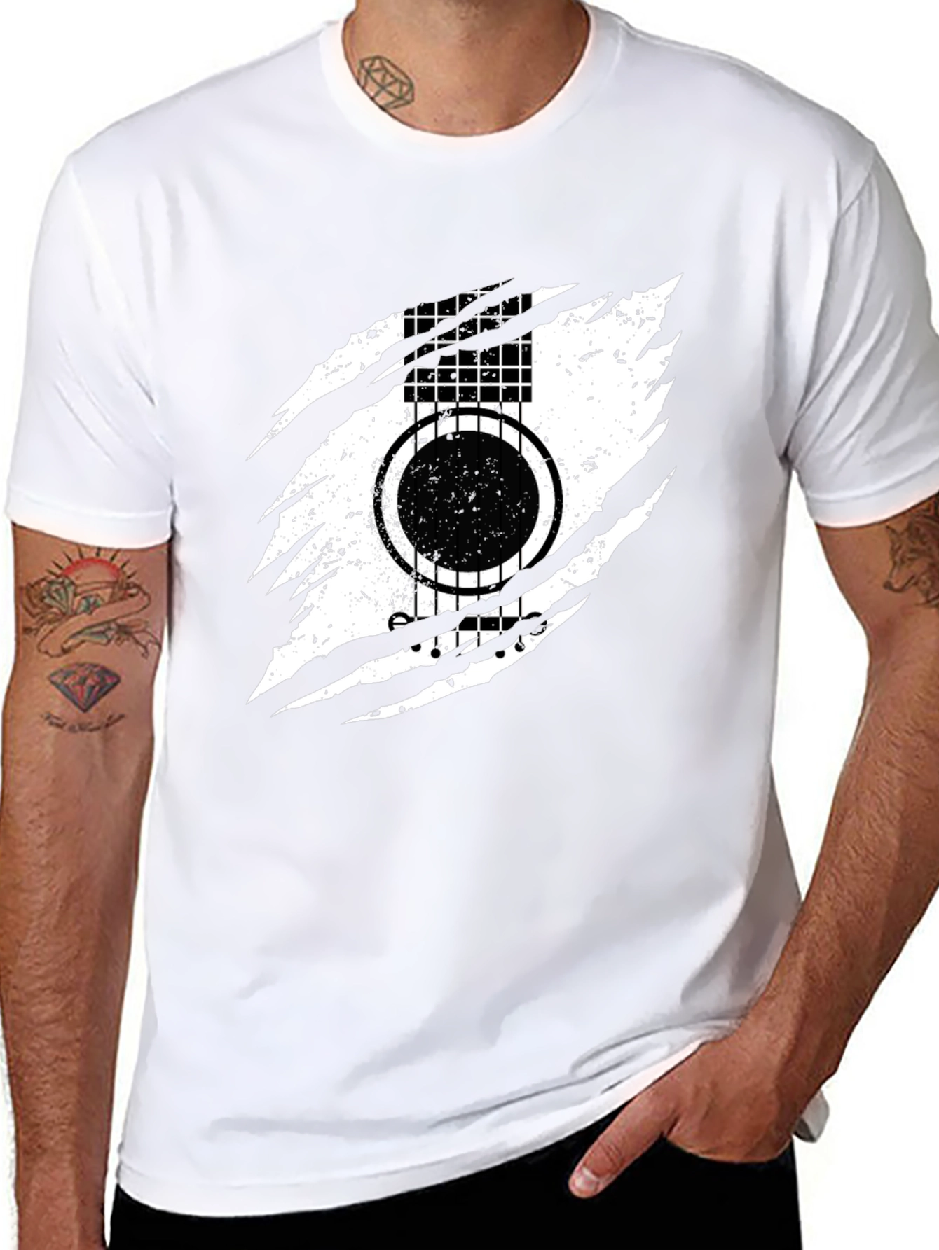 Guitar Ripped Graphic T-Shirt - Stylish Music Tee