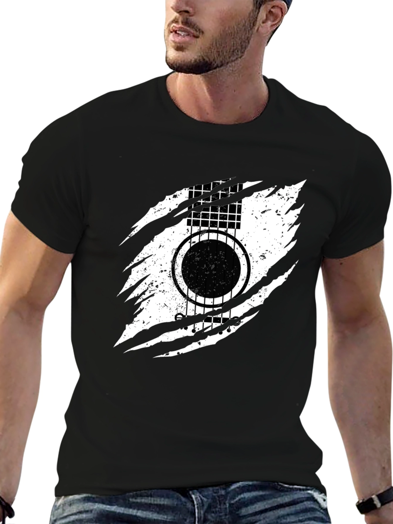 Guitar Ripped Graphic T-Shirt - Stylish Music Tee