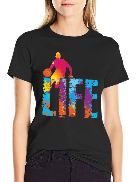 Colorful Life Basketball Graphic T-Shirt - Black