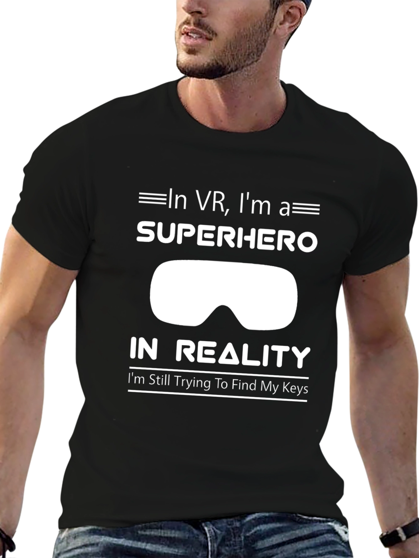 In VR Im a Superhero Mens Black T-Shirt