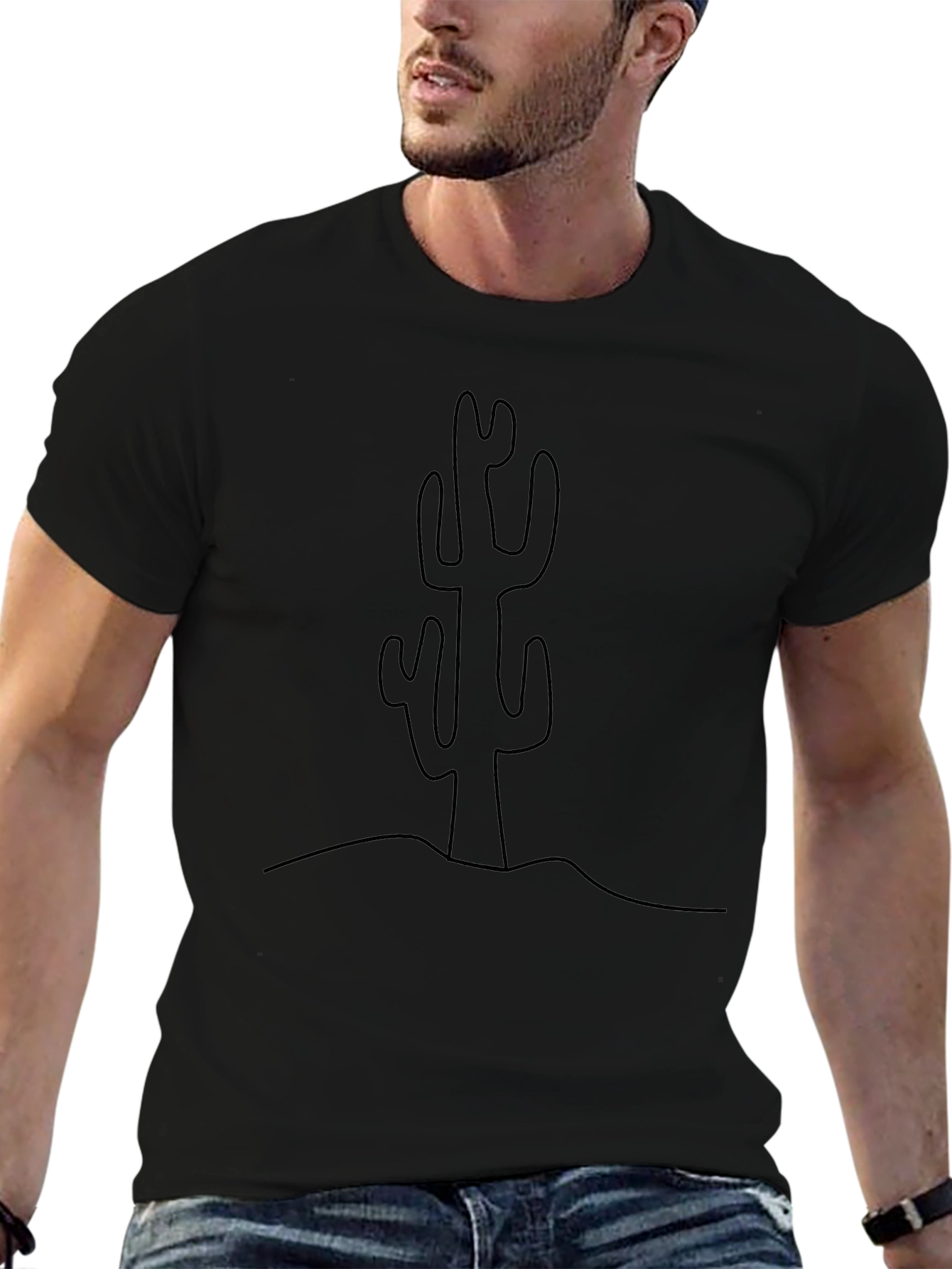 Minimalist Cactus Graphic T-Shirt - Black