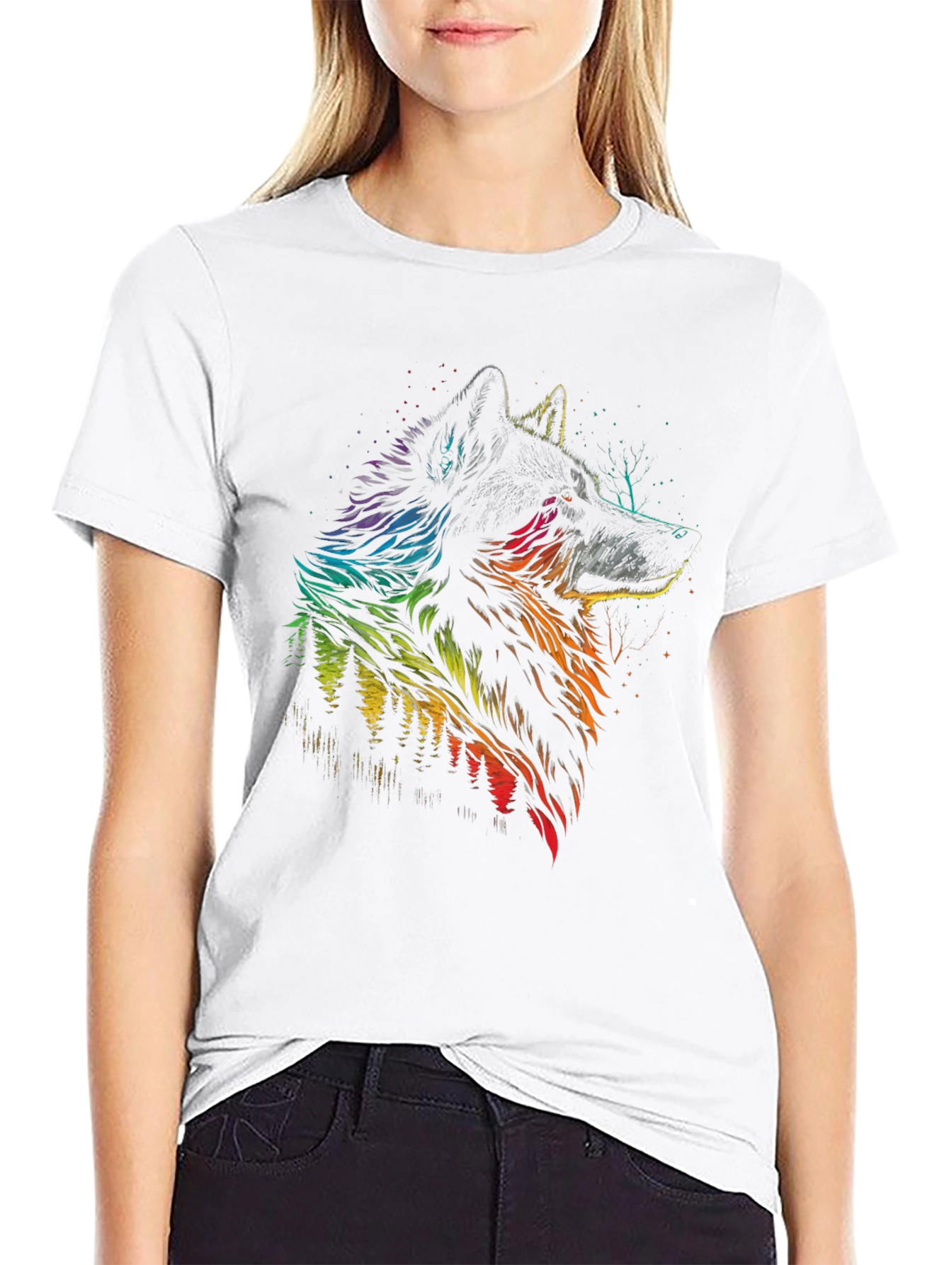Rainbow Wolf Graphic Black T-Shirt - Mens