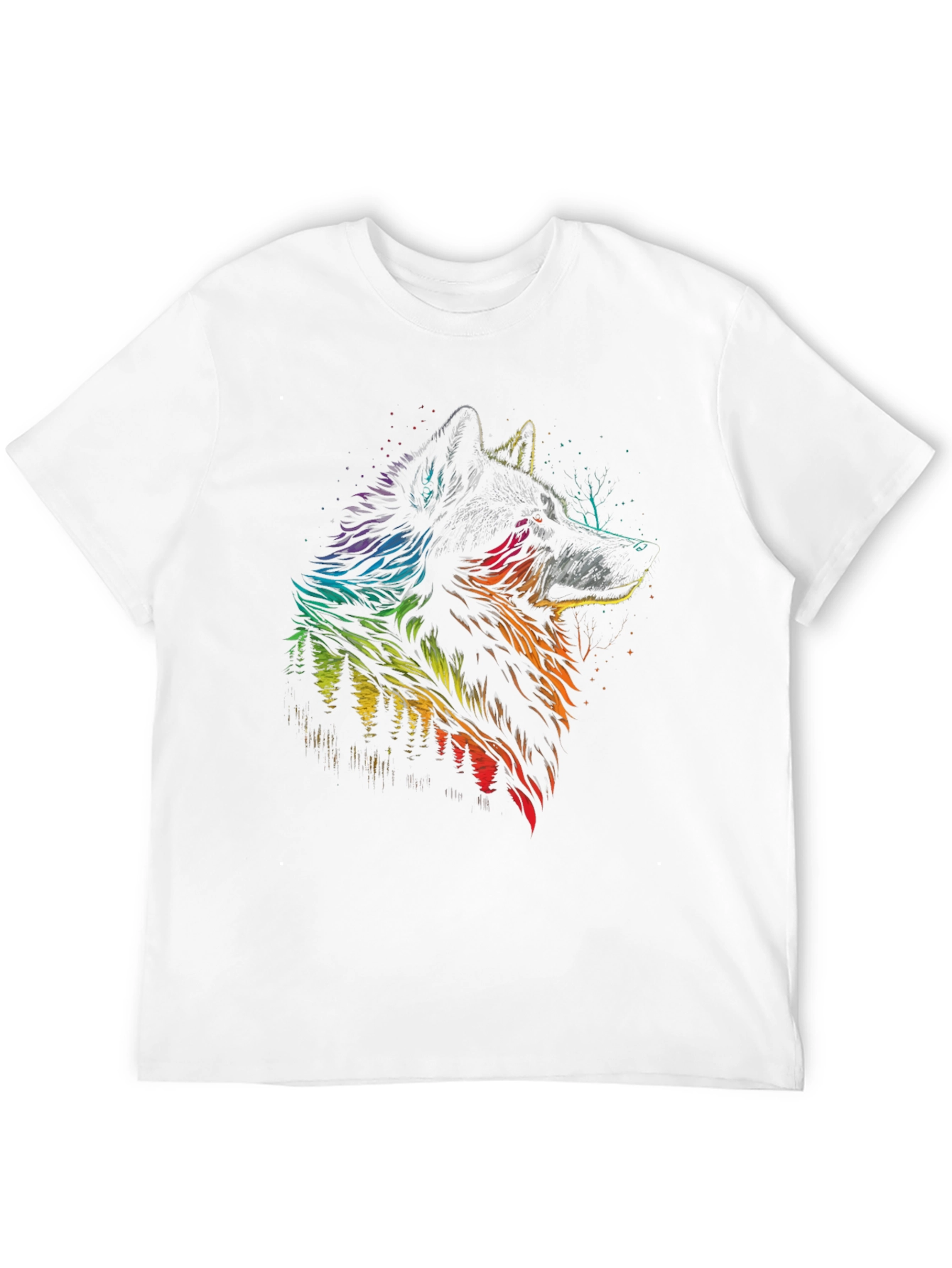 Rainbow Wolf Graphic Black T-Shirt - Mens