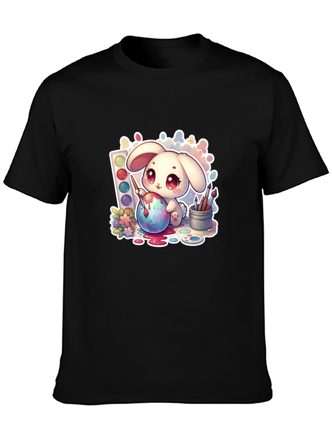 Cute Bunny Painting Easter Egg - Black Tee
