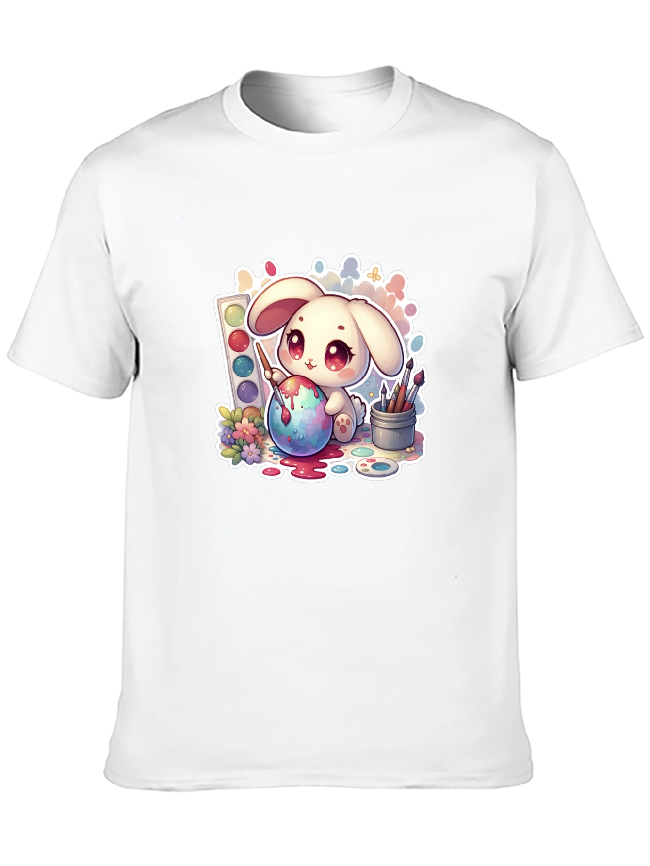 Cute Bunny Painting Easter Egg - Black Tee