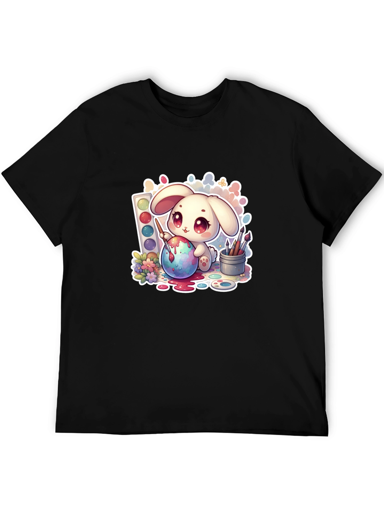 Cute Bunny Painting Easter Egg - Black Tee