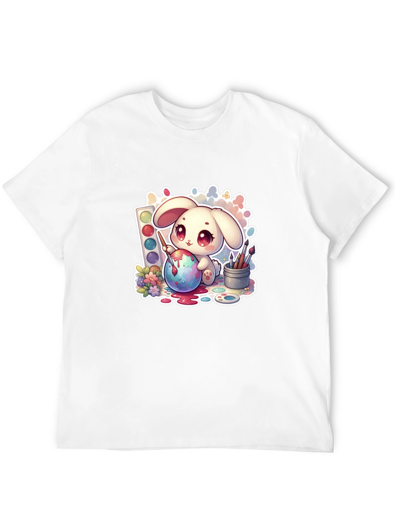 Cute Bunny Painting Easter Egg - Black Tee