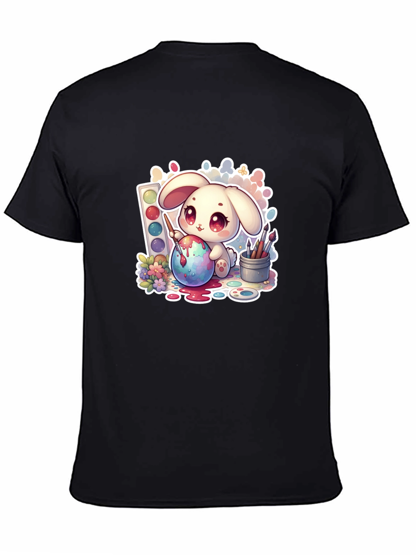 Cute Bunny Painting Easter Egg - Black Tee