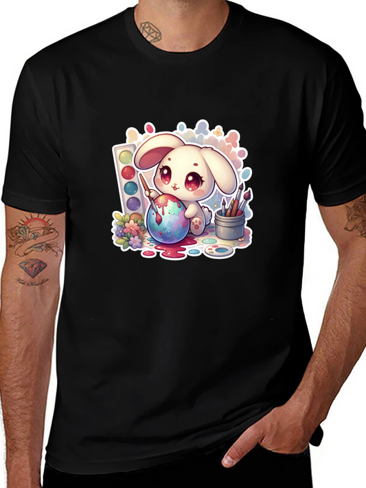 Cute Bunny Painting Easter Egg - Black Tee