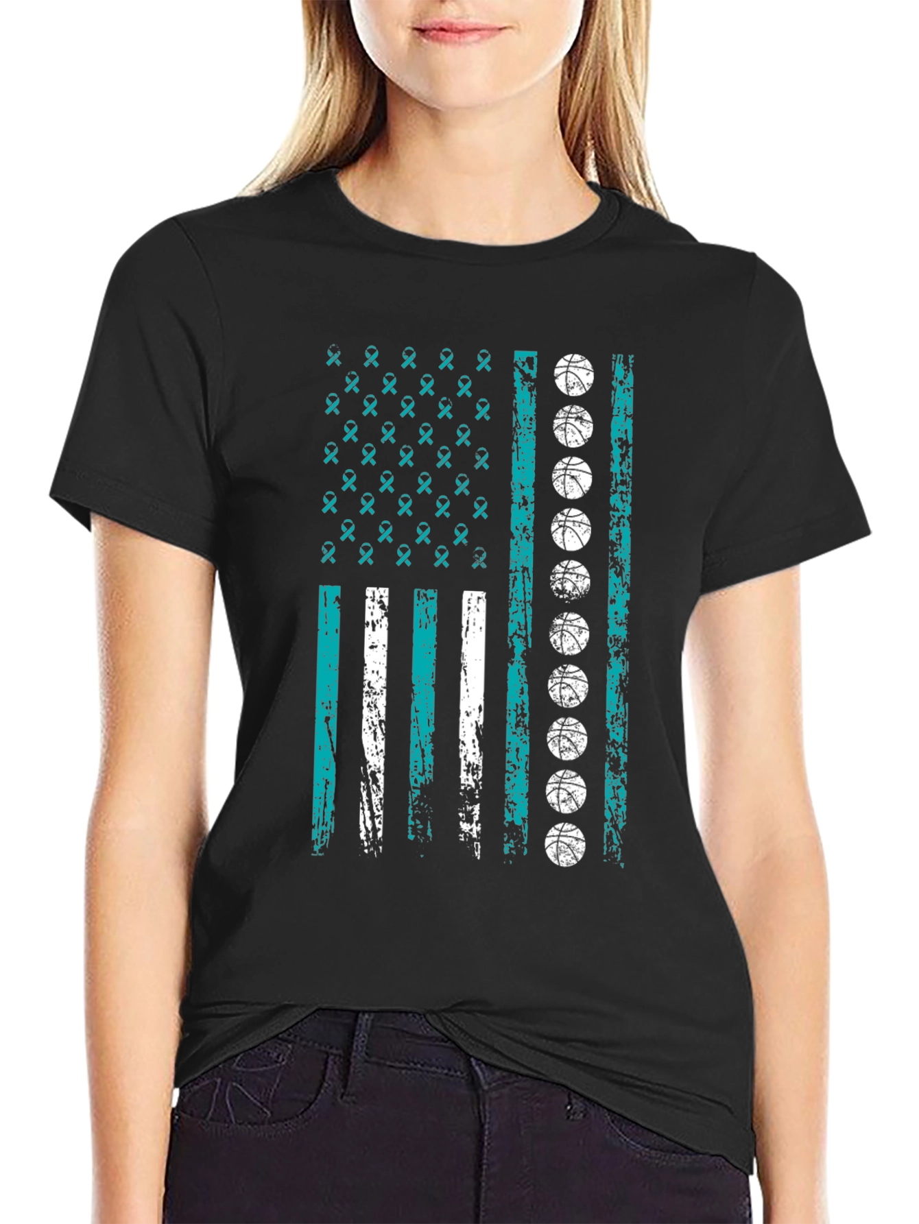 Basketball Ribbon Flag Graphic Tee