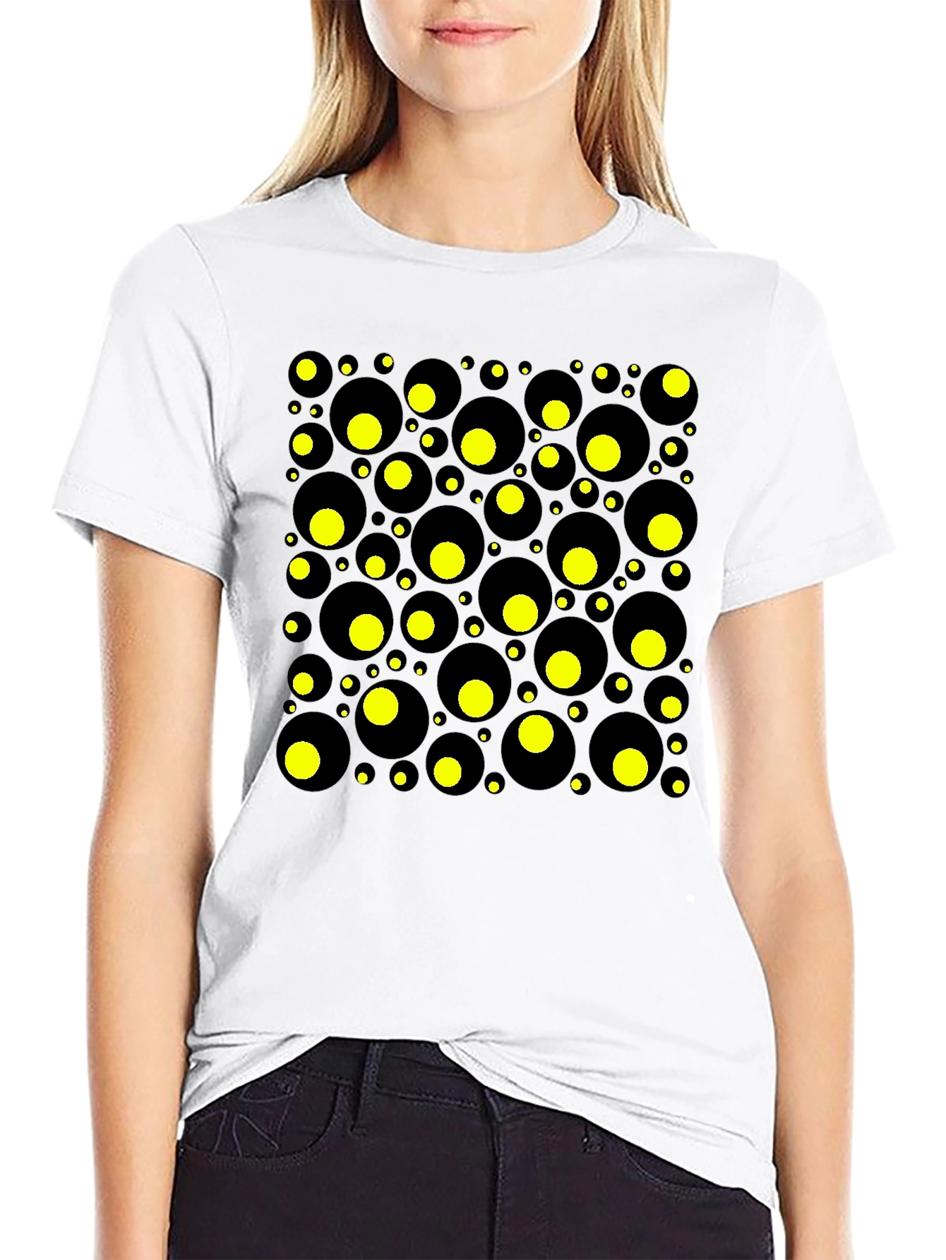 Geometric Circles T-Shirt - Black and Yellow Design