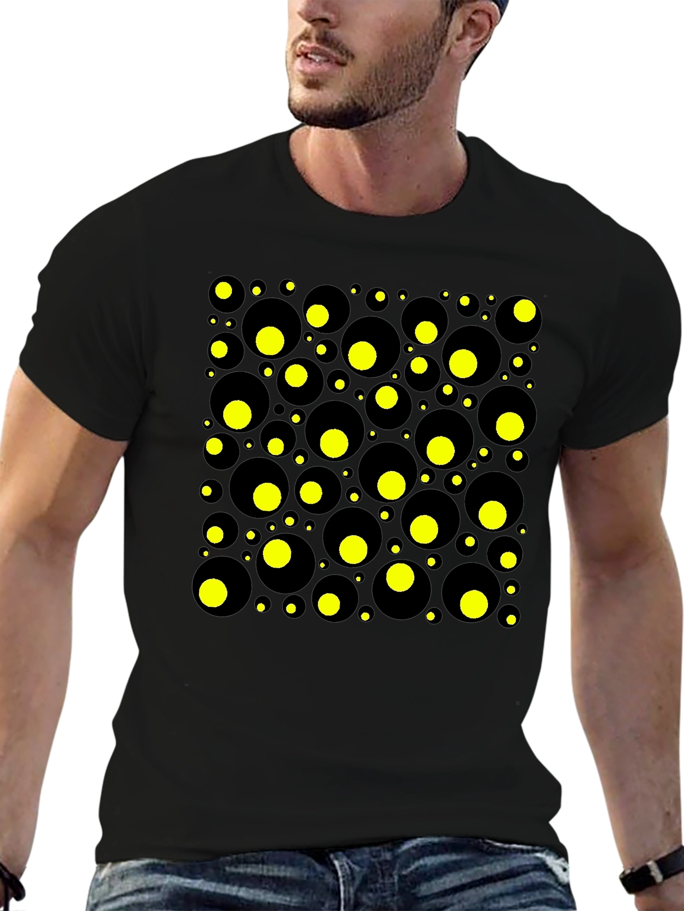 Geometric Circles T-Shirt - Black and Yellow Design