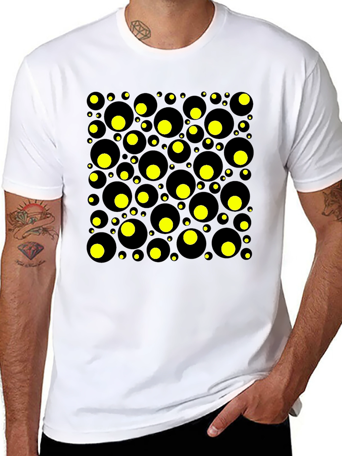 Geometric Circles T-Shirt - Black and Yellow Design