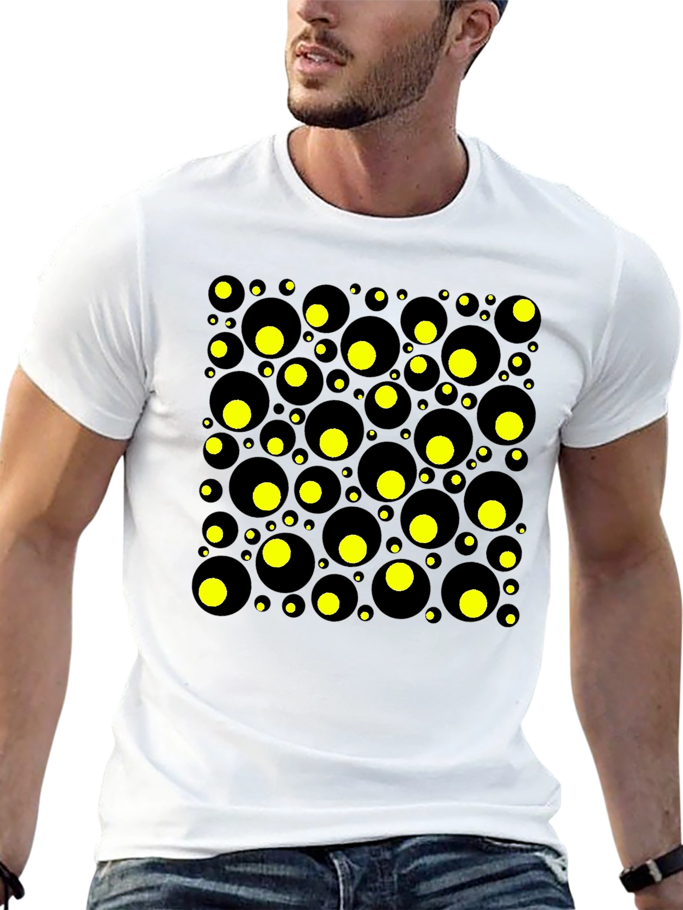 Geometric Circles T-Shirt - Black and Yellow Design
