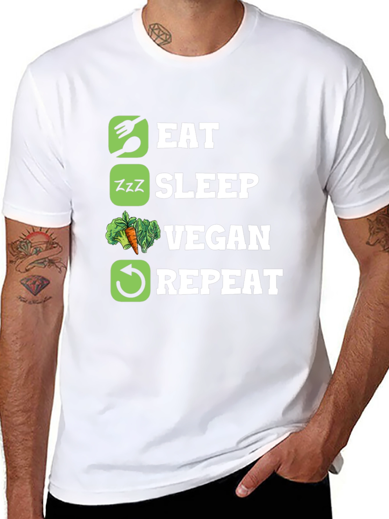 Eat Sleep Vegan Repeat Graphic T-Shirt