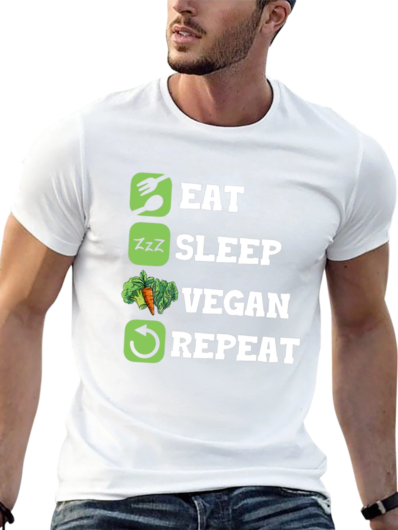 Eat Sleep Vegan Repeat Graphic T-Shirt
