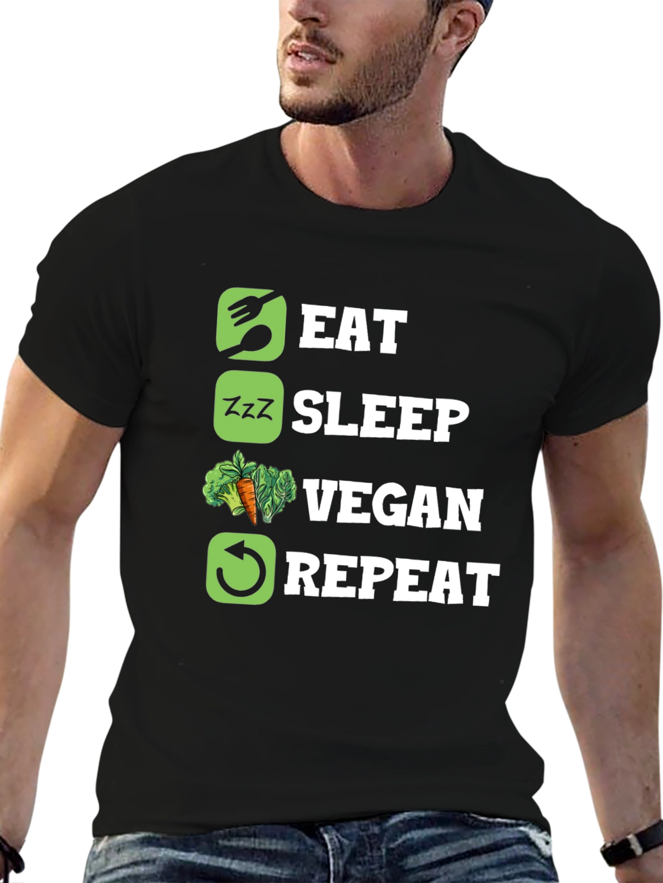 Eat Sleep Vegan Repeat Graphic T-Shirt