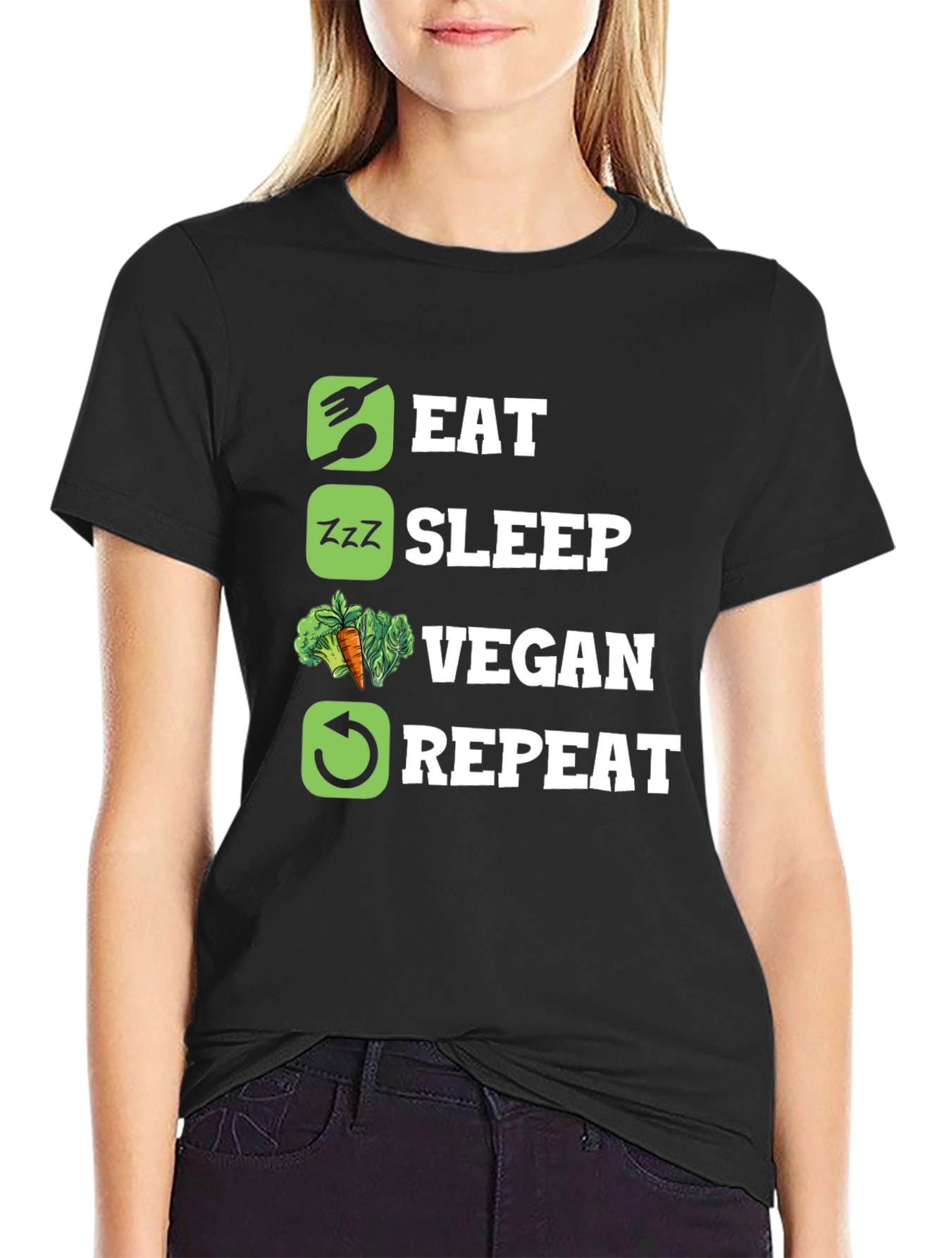 Eat Sleep Vegan Repeat Graphic T-Shirt